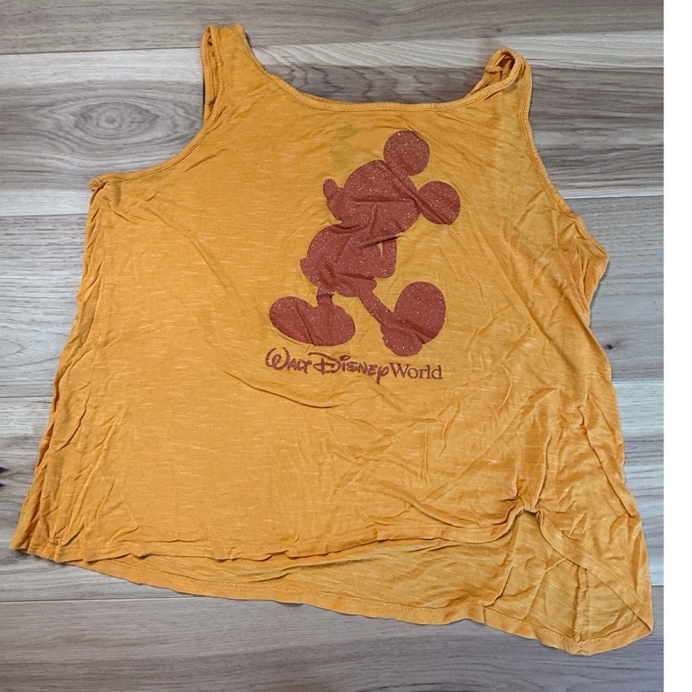 Disney Tank Top Women XL Orange Glitter Mickey Mouse Halloween Oversized Slub